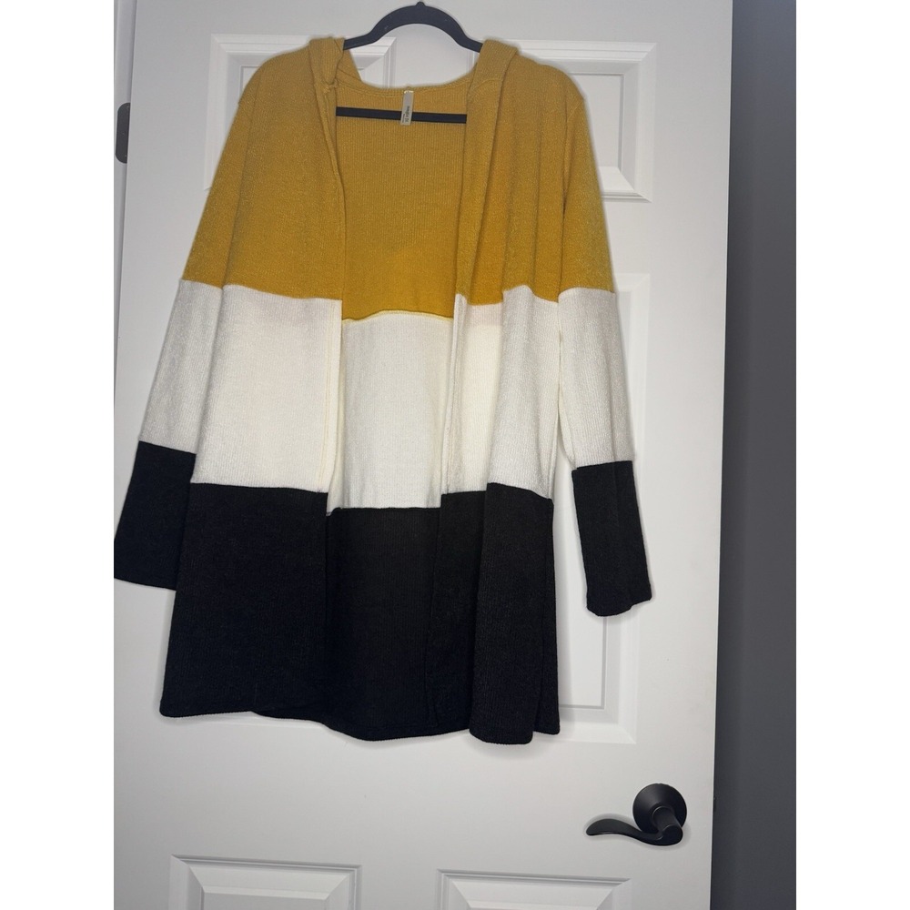 Magic Fit Color Block Hooded Cardigan Sweater Xl Yellow Black White
